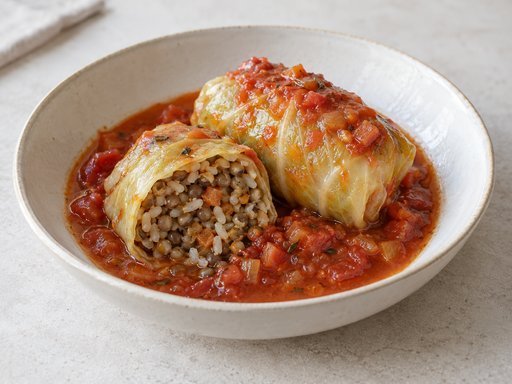 Kohlrouladen mit Linsen und Reis