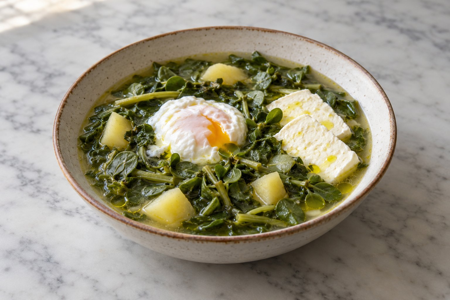 Alentejo-Portulaksuppe mit Käse und Ei