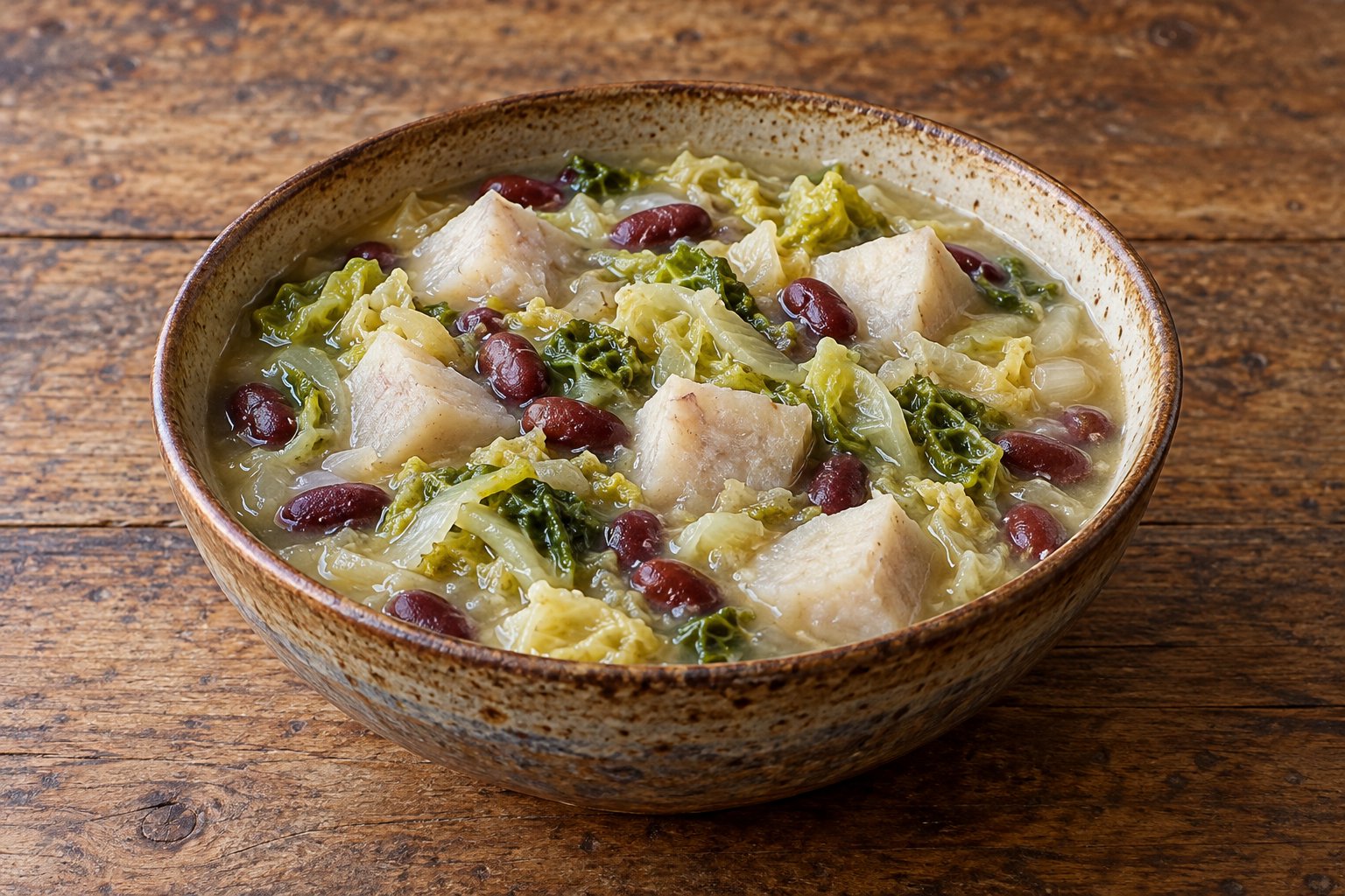 Madeira-Taro-Kohl-Bohnensuppe, vegetarisch angepasst