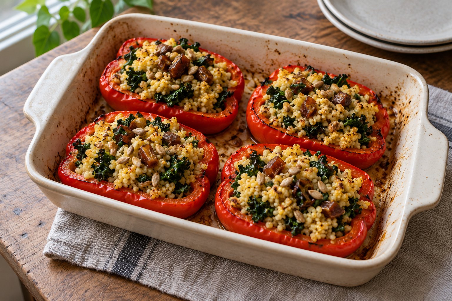 Mit Grünkohl und Hirse gefüllte Paprika