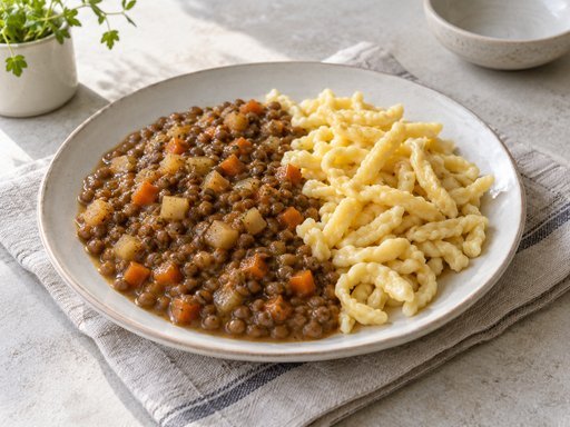 Vegetarische Linsen mit Spätzle